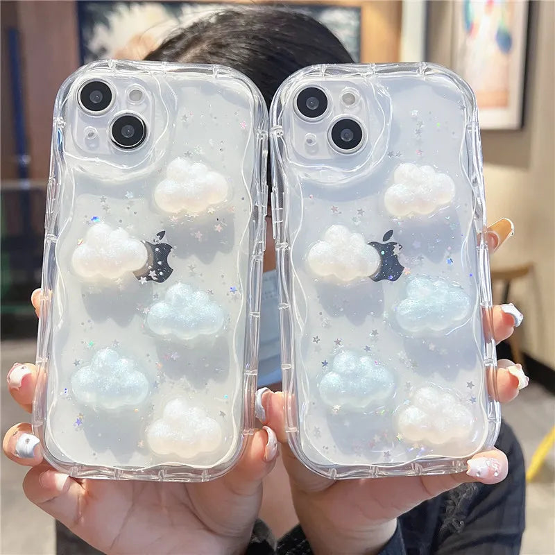 Capa iPhone Transparente Clouds com Glitter à Prova de Choque